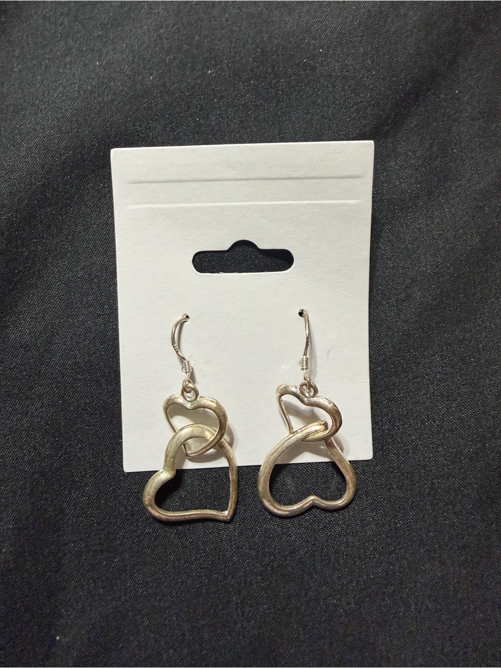 Silver Toned Double Heart Dangle Earrings - Women's Jewelry